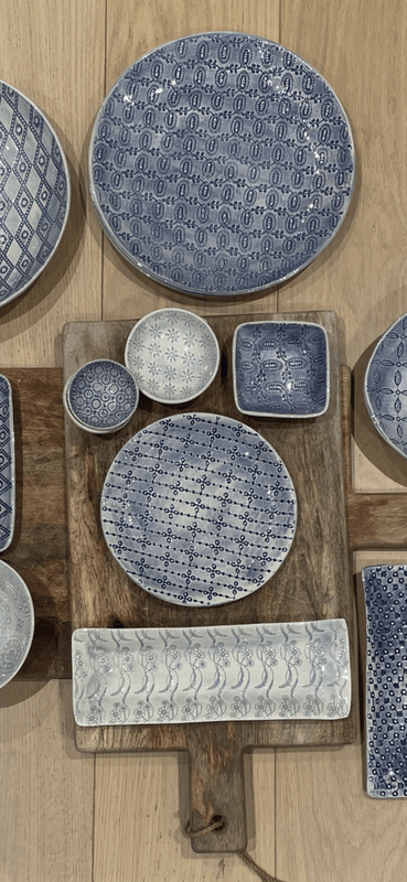 Pebble Olive Dish Mixed Pattern Dark Blue 