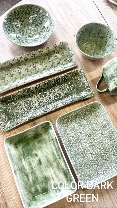 Pebble Olive Dish Mixed Pattern Dark Green