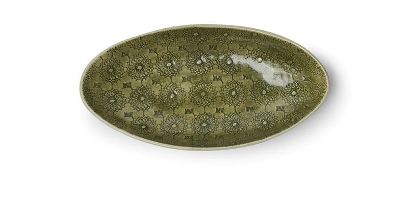 Pebble Olive Dish Mixed Pattern Dark Green